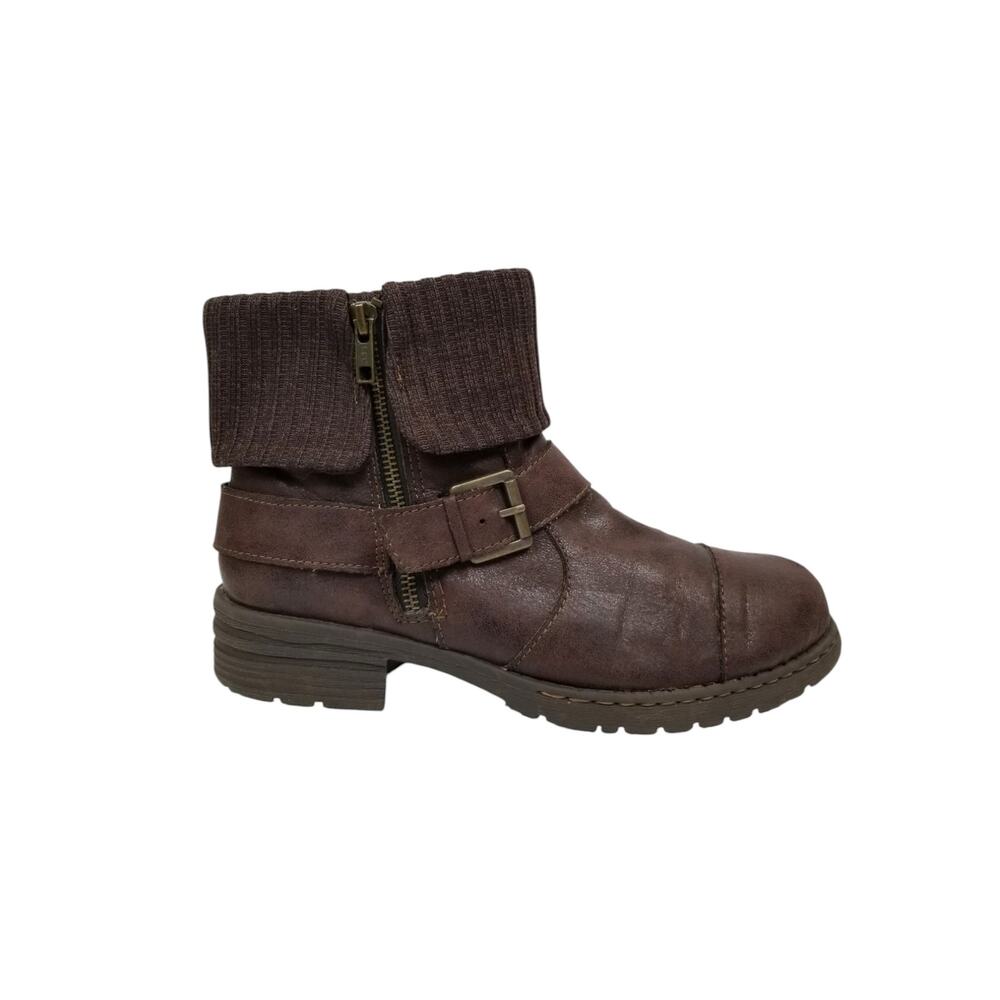 Born b.o.c. Nisida Brown Knit Ankle Cuff  Zipper Block Heel Boots Size 9.5 - Picture 2 of 12